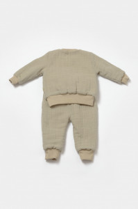 Set bluza dublata si pantaloni Ursulet, Winter muselin, 100% bumbac - Verde, BabyCosy
