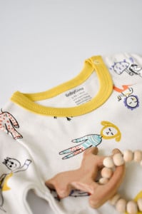 Set bluzita cu maneca lunga si panataloni lungi, 100% bumbac organic, BabyCosy, Galben