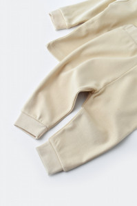 Set bluzita cu maneca lunga si pantaloni lungi - bumbac organic 100% - Crem, BabyCosy - Img 2