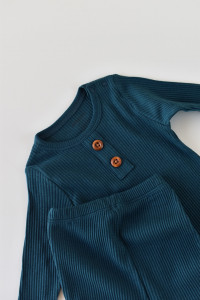 Set bluzita cu maneca lunga si pantaloni lungi din bumbac organic si modal - Bleumarin BabyCosy - Img 2