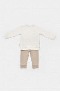 Set bluzita cu maneca lunga si panataloni lungi Girafa, BabyCosy, 100% bumbac organic, Ecru