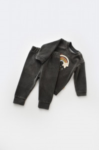 Set Curcubeu cu bluzita cu maneca lunga si pantaloni lungi din 80%bumbac organic si 20% poliester - Antracit, BabyCosy - Img 3