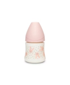 Biberon 150 ml cu tetină rotundă din silicon, debit lent, iepuraș roz Hygge Suavinex - Img 2