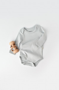 Body Bebe Unisex cu maneca lunga din 95% bumbac organic cu 5% elastan - Gri, BabyCosy