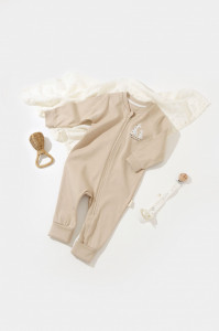 Salopeta cu fermoar Girafa, BabyCosy, 100% bumbac organic, Mink