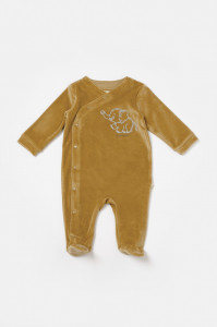 Salopeta Elefant cu maneca lunga si botosei din 80%bumbac organic si 20% poliester - Mustar, BabyCosy