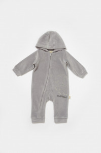 Salopeta Elefant cu maneca lunga si gluga din 80%bumbac organic si 20% poliester - Gri, BabyCosy