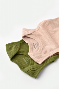 Set 2 body-uri fara maneci bebe unisex din bumbac organic si modal - Verde/Blush, BabyCosy - Img 3