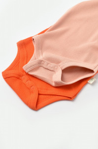 Set 2 body-uri fara maneci bebe unisex din bumbac organic si modal - Rodie/Piersica, BabyCosy - Img 5