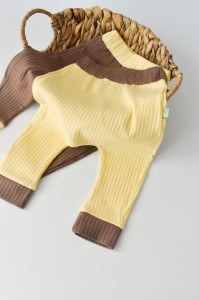 Set 2 pantaloni Ribana Bebe Unisex din bumbac organic si 5%elastan - Vanilie/Maro BabyCosy - Img 6