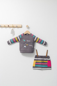 Set 2 piese cu bluzita si fustita pentru fetite Colorful autum, Tongs baby - Img 2