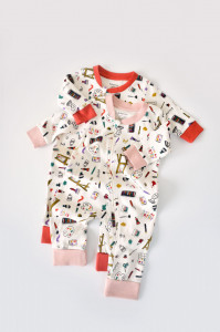 Set 2 salopetele cu maneca lunga si pantaloni lungi cu fermoar - 100%bumbac organic - Portocaliu si Pudra, BabyCosy