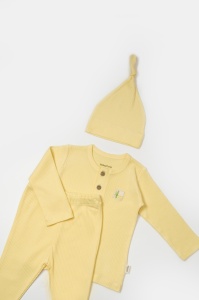 Set 3 piese:bluza, pantaloni si caciulita Bamboo, galben, BabyCosy, 50% bumbac+50%bambus