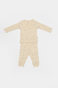 Set 3 piese:bluza, pantaloni si caciulita Printed, BabyCosy, 50% modal+50% bumbac, Stone