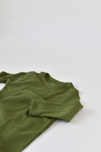 Set 3 piese: bluzita cu maneca lunga, pantaloni lungi si caciulita din bumbac organic si modal - Verde, BabyCosy - Img 6