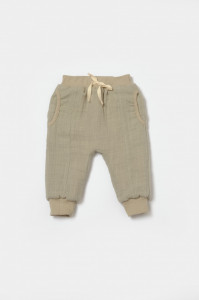 Set bluza dublata si pantaloni Ursulet, Winter muselin, 100% bumbac - Verde, BabyCosy