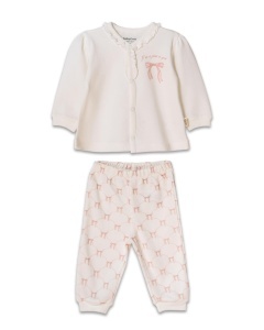 Set bluză și pantalon, Bow, BabyCosy, 100%bumbac organic, Powder - Img 8