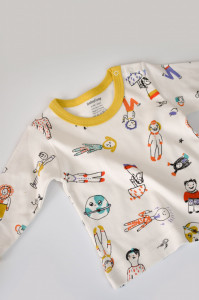 Set bluzita cu maneca lunga si panataloni lungi, 100% bumbac organic, BabyCosy, Galben
