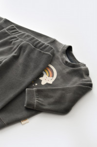 Set Curcubeu cu bluzita cu maneca lunga si pantaloni lungi din 80%bumbac organic si 20% poliester - Antracit, BabyCosy - Img 4