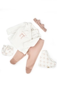 Set de 5 piese pentru nou nascut, Bow, powder, BabyCosy - Img 2