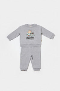 Set hanorac si pantaloni, Two thread, 100%bumbac organic - Gri, BabyCosy