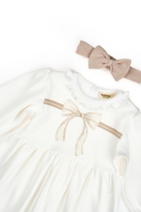 Set rochita cu bentita, Bow, BabyCosy, 100%bumbac organic, Stone - Img 4