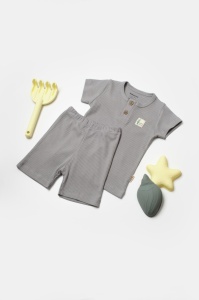 Set tricou cu pantaloni Bamboo, gri, BabyCosy, 50%bumbac+50% bambus