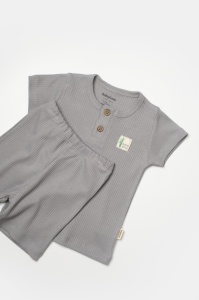 Set tricou cu pantaloni Bamboo, gri, BabyCosy, 50%bumbac+50% bambus