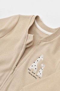 Salopeta cu fermoar Girafa, BabyCosy, 100% bumbac organic, Mink