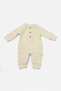 Salopeta cu nasturei, Winter muselin, 100% bumbac - Stone, BabyCosy