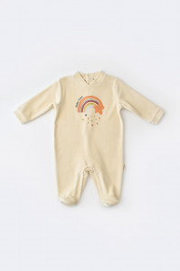 Salopeta Curcubeu cu maneca lunga si botosei din 80%bumbac organic si 20% poliester - Crem, BabyCosy - Img 2