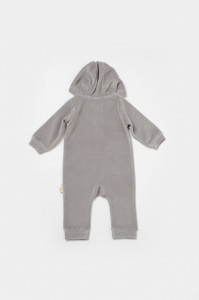 Salopeta Elefant cu maneca lunga si gluga din 80%bumbac organic si 20% poliester - Gri, BabyCosy