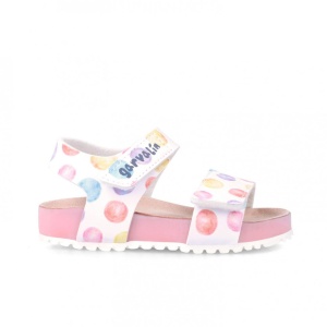 Sandale din piele pentru copii Baloane colorate, Garvalin, blanco