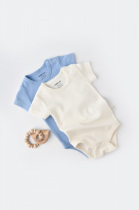Set 2 body-uri bebe unisex -100% bumbac organic - Ecru/Bleu, BabyCosy - Img 2