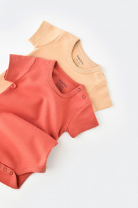Set 2 body-uri bebe unisex -100% bumbac organic - Mustar/ Scortisoara, BabyCosy - Img 3