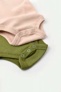 Set 2 body-uri fara maneci bebe unisex din bumbac organic si modal - Verde/Blush, BabyCosy - Img 4