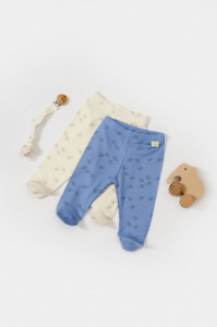 Set 2 pantalonasi cu botosei Printed, BabyCosy, 50% modal+50% bumbac, Ecru/Lavanda