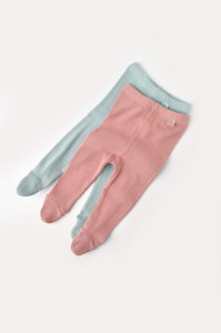 Set 2 pantaloni cu botosei bebe unisex din bumbac organic si modal - Mint/Rose, BabyCosy - Img 1