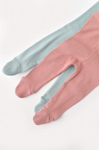 Set 2 pantaloni cu botosei bebe unisex din bumbac organic si modal - Mint/Rose, BabyCosy - Img 2