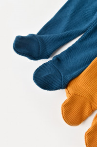 Set 2 pantaloni cu botosei bebe unisex din bumbac organic si modal - Bleumarin/Sofran, BabyCosy - Img 4