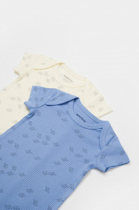 Set 2 salopete scurte Printed, BabyCosy, 50% modal+50% bumbac, Ecru/Lavanda