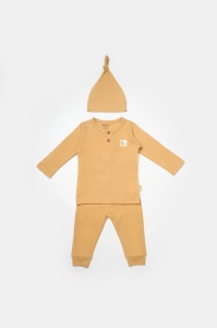 Set 3 piese:bluza, pantaloni si caciulita Bamboo, maro, BabyCosy, 50% bumbac+50%bambus