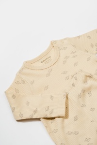 Set 3 piese:bluza, pantaloni si caciulita Printed, BabyCosy, 50% modal+50% bumbac, Stone