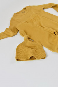 Set 3 piese: bluzita cu maneca lunga, pantaloni lungi si caciulita din bumbac organic si modal - Sofran, BabyCosy - Img 4
