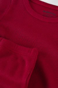 Set 3 piese: body cu maneca lunga, pantaloni lungi si caciulita din bumbac organic si modal - Rosu, BabyCosy - Img 8