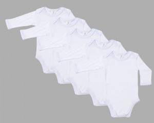Set 5 body-uri din bumbac albe cu maneca lunga Drool