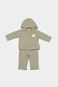 Set bluza cu gluga si pantaloni, Winter muselin, 100% bumbac - Verde, BabyCosy