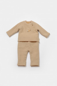 Set bluza dublata si pantaloni, Winter muselin, 100% bumbac - Apricot, BabyCosy