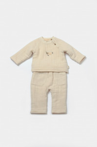 Set bluza dublata si pantaloni, Winter muselin, 100% bumbac - Stone, BabyCosy