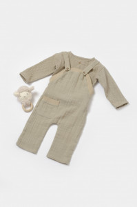 Set bluza si salopeta, Winter muselin, 100% bumbac - Verde, BabyCosy
